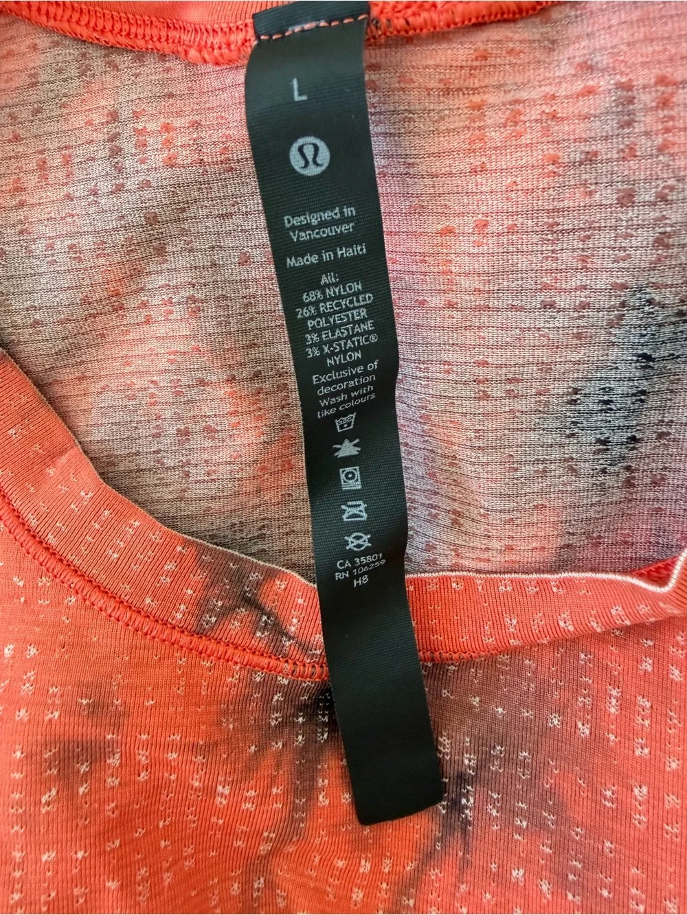 Lululemon Men’s Large Orange Black Tie Dye Short Sleeve Athletic Shirt